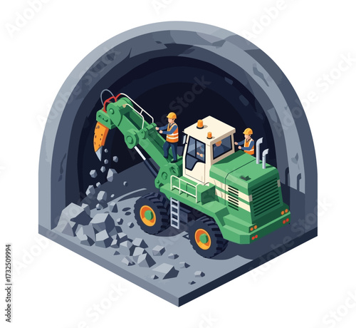 isometric construction vehicles isolated on a white background, vector illustration, depicting transportation and machinery equipment