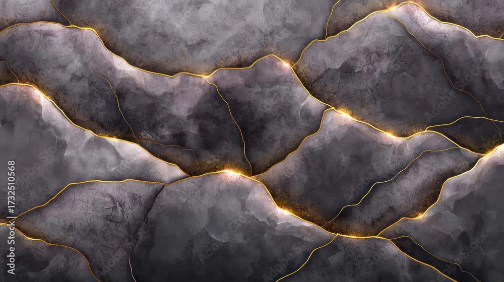 Fototapeta premium Abstract artwork depicting a textured, layered landscape with gold accents and dark tones.
