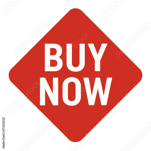 Red diamond-shaped button with bold white text "BUY NOW". Modern call-to-action design for online shopping, ecommerce, promotions, ads, banners, websites, apps, and digital marketing campaigns.