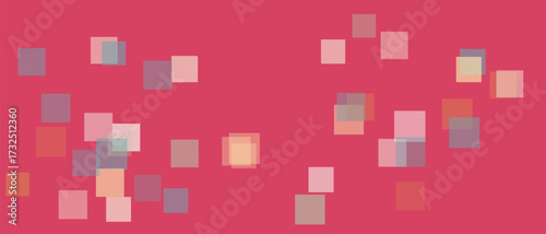 Scattered translucent pastel rectangles on a vibrant pink background abstract