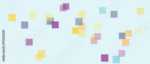 Scattered translucent rectangles in pastel colors on a light blue background abstract