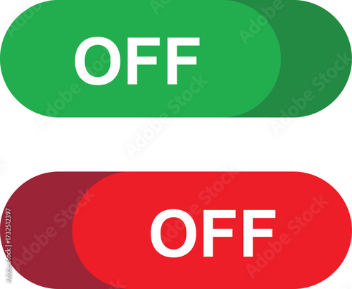 Two off button isolated on white background in green and red color for user interface