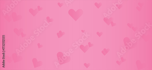Valentines day background banner. Abstract panorama background with pink hearts. Concept love.
