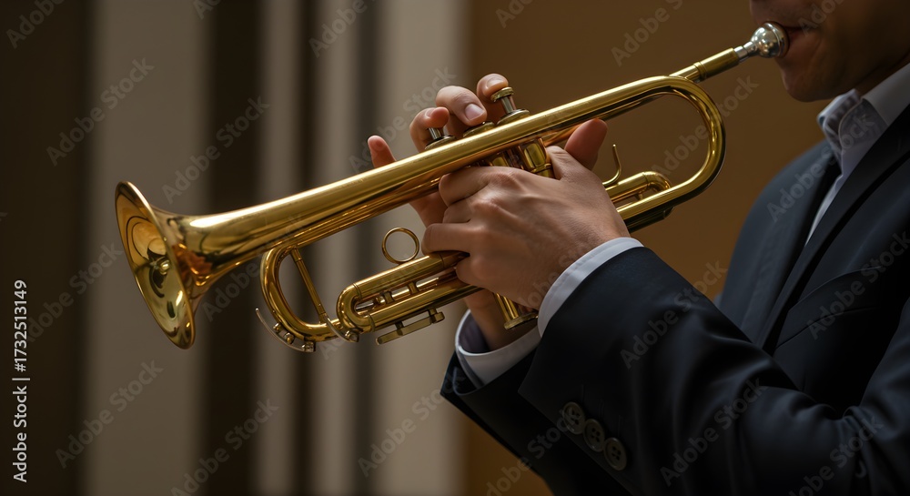 Obraz premium Close-up of Musician Playing Trumpet