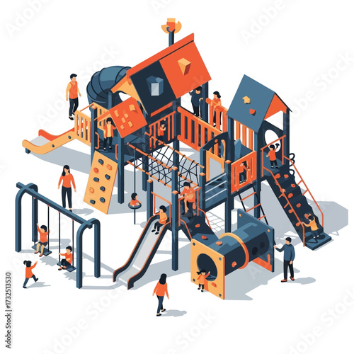 Isometric Illustration of Colorful Playground Equipment for Outdoor Activity Fun Place