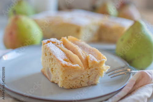 Pear pie on a white plate 