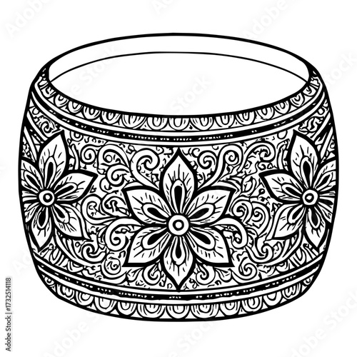 "Ornamental Floral Bangle with Symmetrical Vine Motifs"