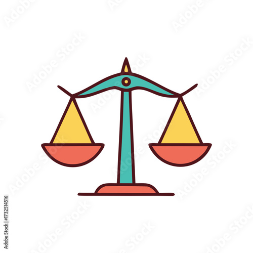 Stylized balance scales icon representing justice fairness and equality with a simple geometric design