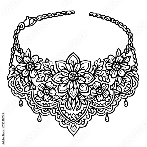 Floral Bridal Necklace – Ornamental Line Art jewelry