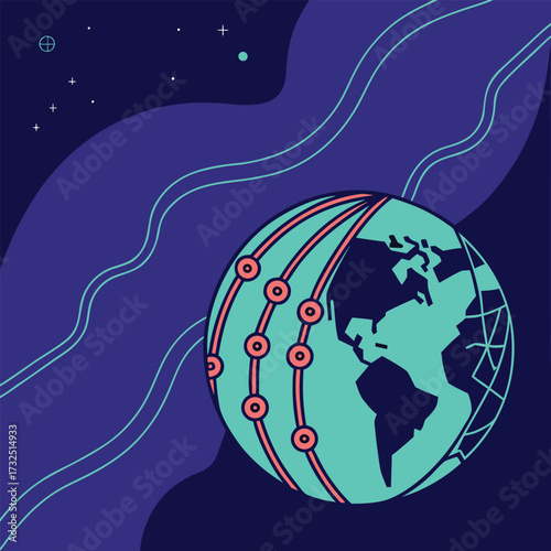Modern globe design in space with vibrant colors, perfect for global business concepts or innovative eco-friendly initiatives with a futuristic feel