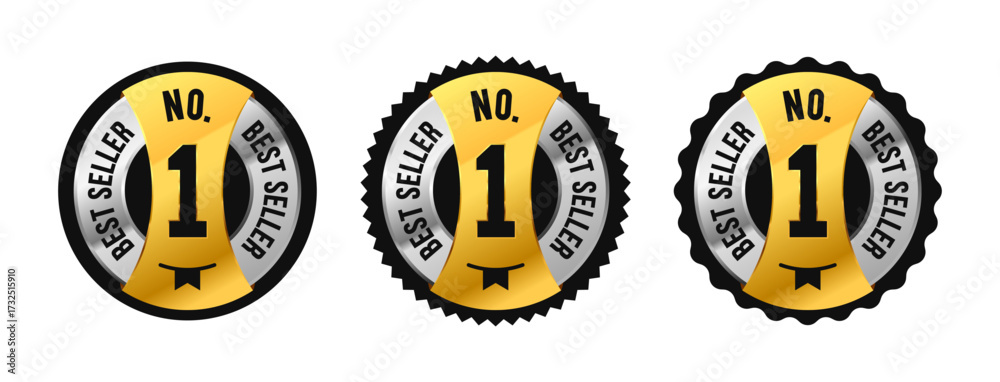 Fototapeta premium No.1 Best Seller badge vector with elegant gold and silver design. Perfect for product labels, icon, logo, promotions, awards, banners, or premium quality icons