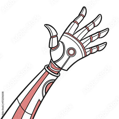A stylized illustration of a futuristic robotic hand with articulated fingers extended showcasing advanced technology and artificial intelligence