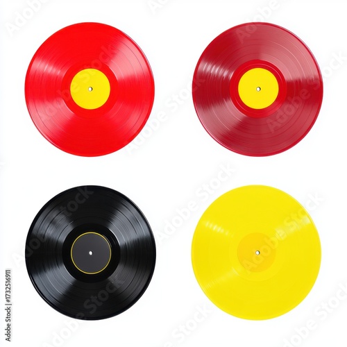 Vibrant Collection of Colorful Vinyl Records on White Background