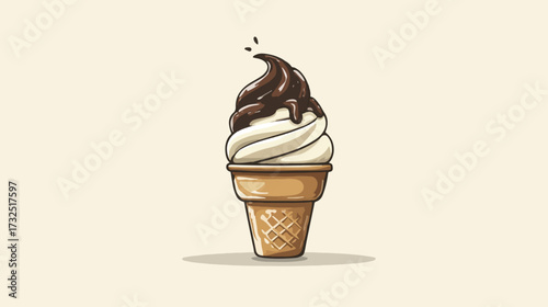 Ice cream cone with chocolate sauce