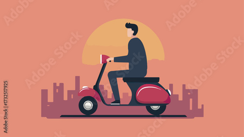 Man riding scooter urban scene