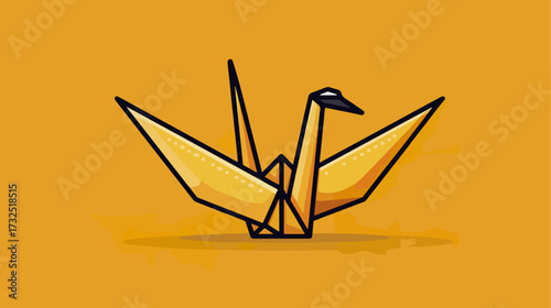 Origami crane design in gold color