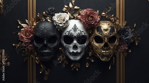 Ornate Skull Masks Adorned with Flowers