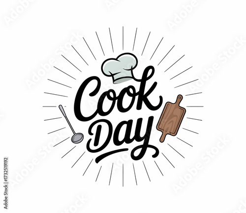 This logo represents 'Cook Day', featuring a chef hat and kitchen tools like a spatula, emphasizing the joy and creativity involved in cooking and culinary arts.