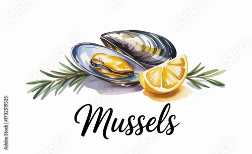 A visually appealing display of mussels with a lemon slice and herbs, creating an enchanting seafood artwork that highlights nature's beauty.