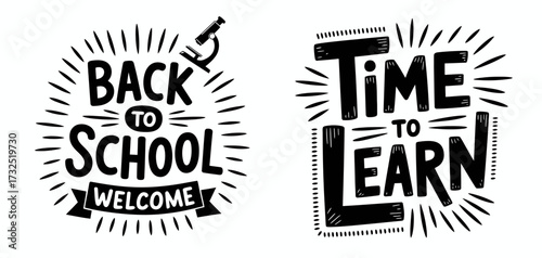This vibrant back to school welcome graphic features playful typography and fun elements like a microscope, perfect for educational promotions and materials.