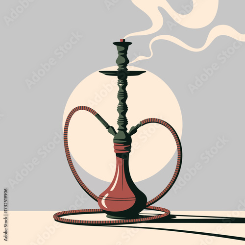 An artistic representation of a stylish hookah emitting soft wisps of smoke against a gentle and simple background, capturing the essence of relaxation and social enjoyment.