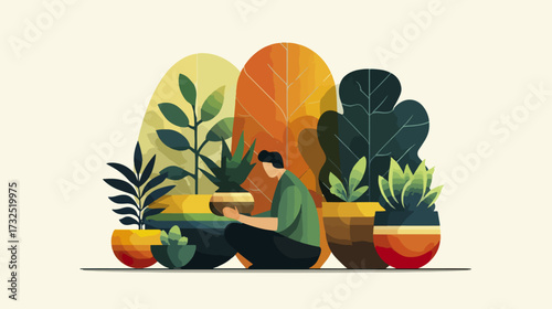 Person caring for houseplants
