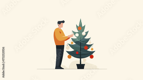 Person decorating christmas tree