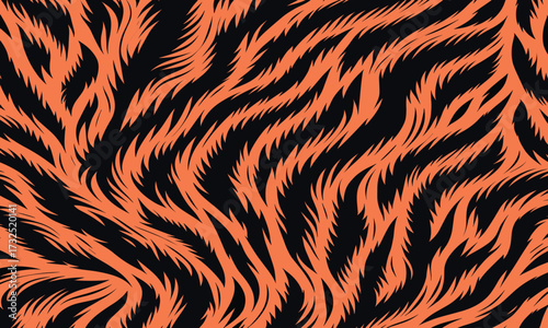 Vectand tiger skin pattern illustration with wild animal stripes and fur texture background, great fand wallpaper, fabric prints, tile, and seamless surfaces.