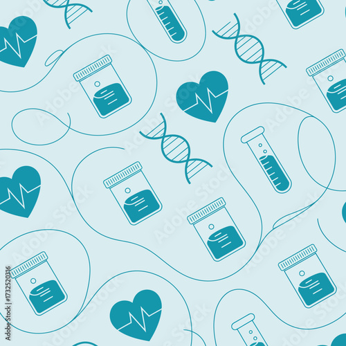 Stylized images of healthcare symbols including test tubes and prescription bottles, representing the modern approach to medicine and the importance of health and wellness.