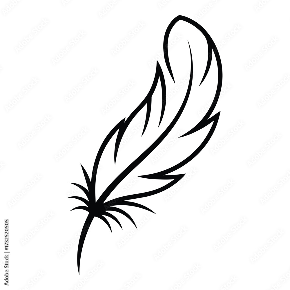 Obraz premium Elegant hand drawn sketch of a single delicate feather with fine lines
