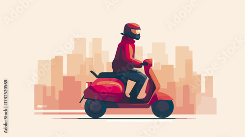 Person riding scooter cityscape