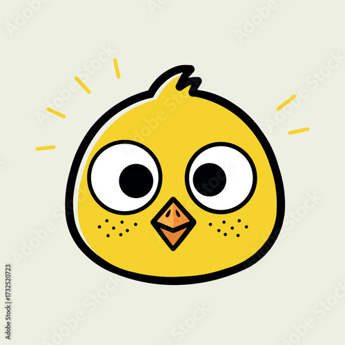 A cute cartoon chick with big eyes and a small beak logo