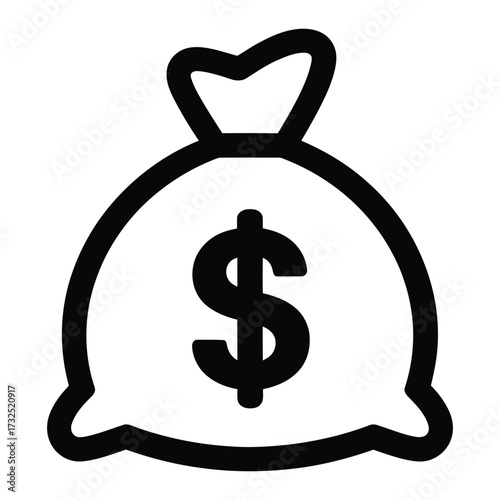  Simple line art icon of a money bag with a dollar sign
