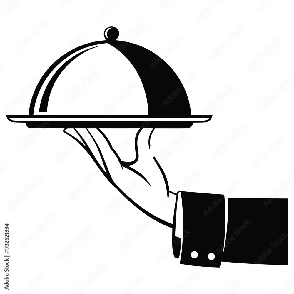 Fototapeta premium Elegant hand in suit serving a covered dish with a dome lid