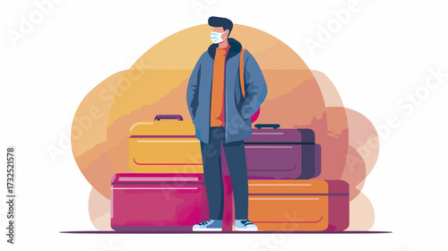 Person with luggage wearing face mask