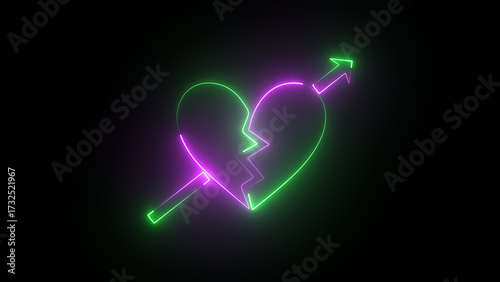 Neon Broken Heart Symbol Icon on Black Background, Broken heart animation, Concept 4k video