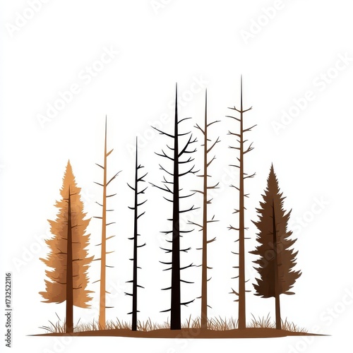 Abstract Illustration of Stylized Trees in Brown and Black Colors