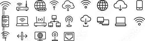 Collection of various internet and technology icons representing connectivity and digital communication