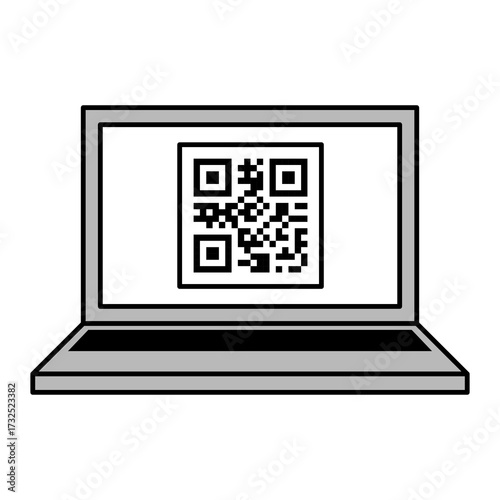 QRコードが表示されたノートパソコン