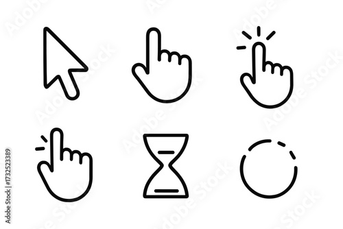 Collection of hand cursor icons representing different actions and states for user interface design