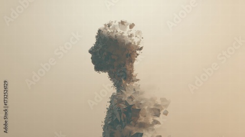 Conceptual art portrait showing lost sense of self and silent alienation
.