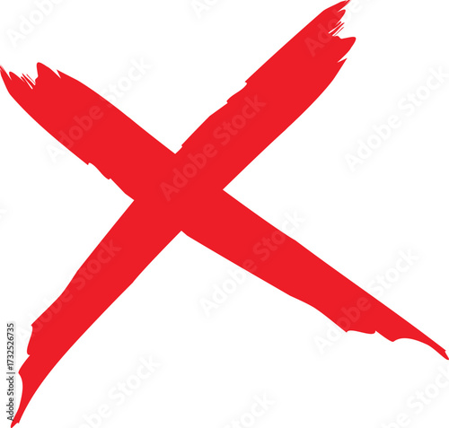 Hand drawn red cross isolated on white background, representing rejection and cancellation