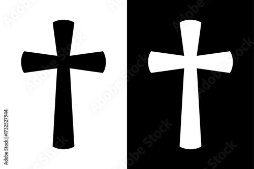 black and white Christian Cross icon Silhouette vector style