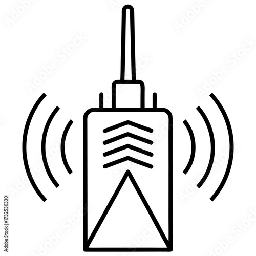Radio communication device with antenna emitting signal waves in minimal black line design