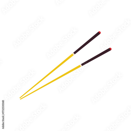 Elegant yellow chopsticks with dark tips and red accents poised for a delicious Asian meal, perfect for culinary blogs and restaurant promotions.