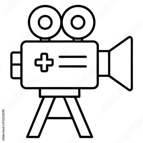 Vintage camera icon illustration for filmmaking or media concept showing creativity with retro cinema equipment