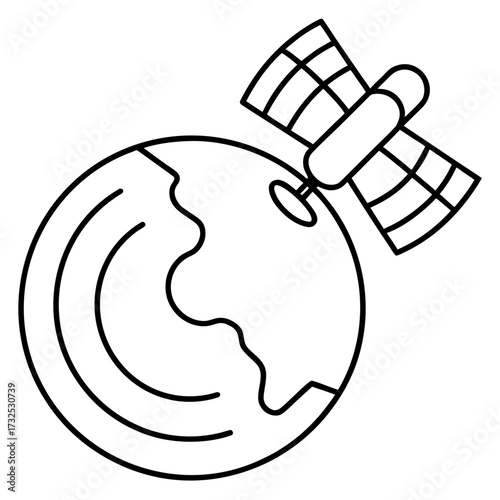 Satellite orbiting earth communication technology concept illustration for global connectivity and scientific research exploration