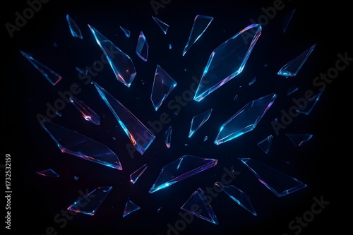 Transparent glass shards with glowing reflections

