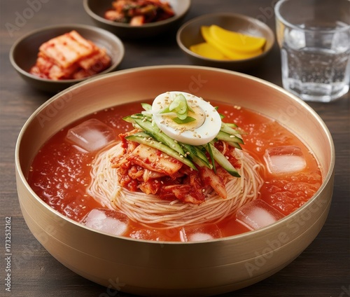 Cold Kimchi Water Noodles Kimchi Mari Guksu (김치말이국수) with Cucumber
