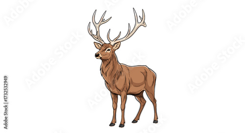 Magnificent wild red deer stag with majestic antlers standing gracefully, a symbol of forest wildlife and natural beauty, vector illustration svg isolated.